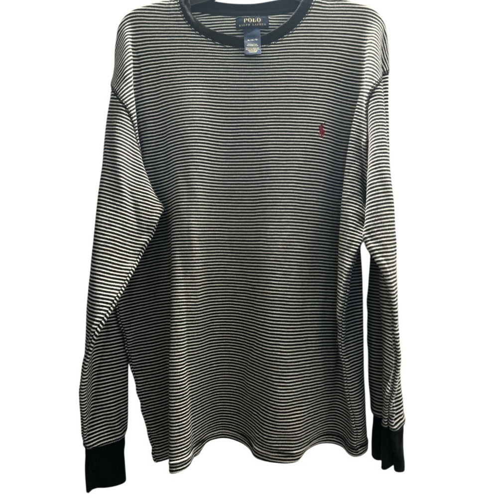 Polo Ralph Lauren long Sleeved Crewneck Shirt Size XL Black Striped Long John